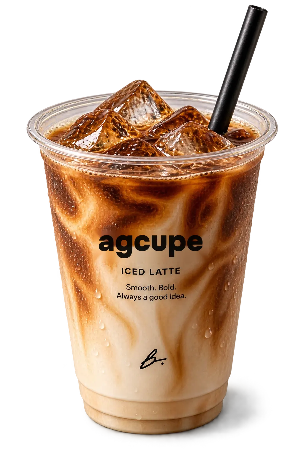A agcupe iced latte in a clear cup